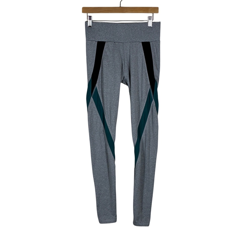 True Religion Colorblock Mesh Panel Athletic Leggings Gray Teal Black Size M